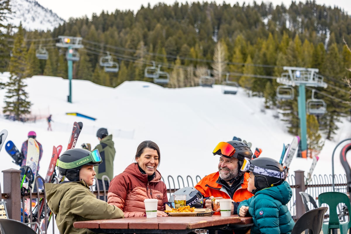 Family eating lunch at Bridger Bowl.