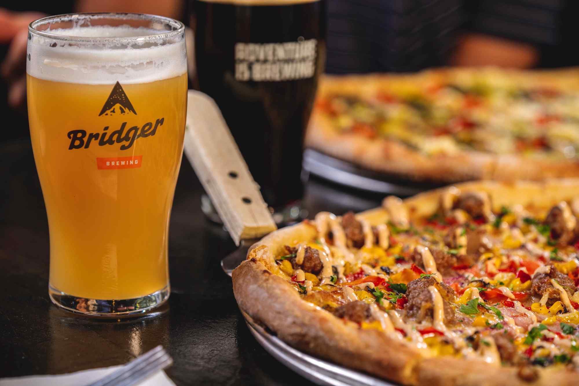 Beer and pizza at Bridger Brewing