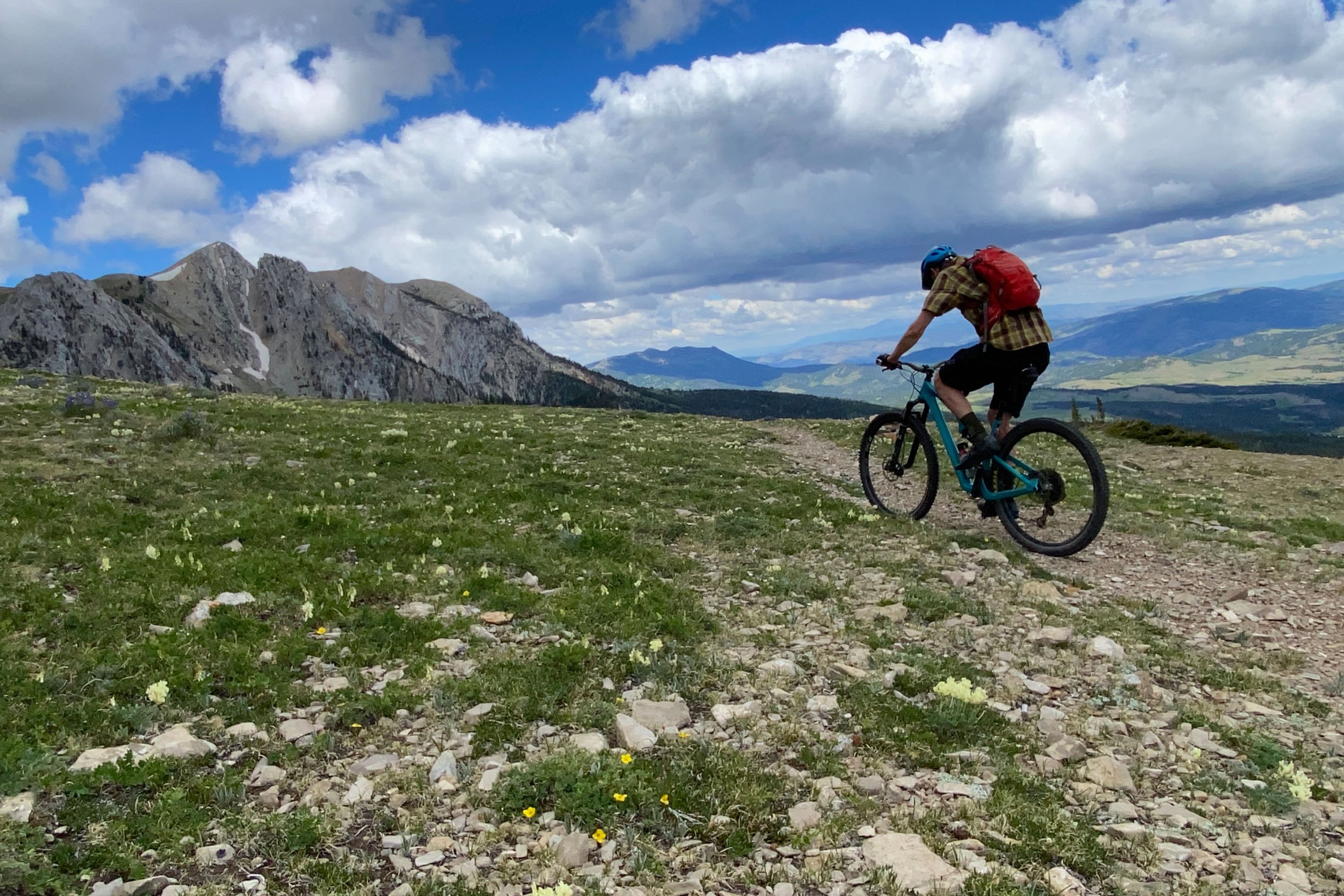 Biker on a high plateau