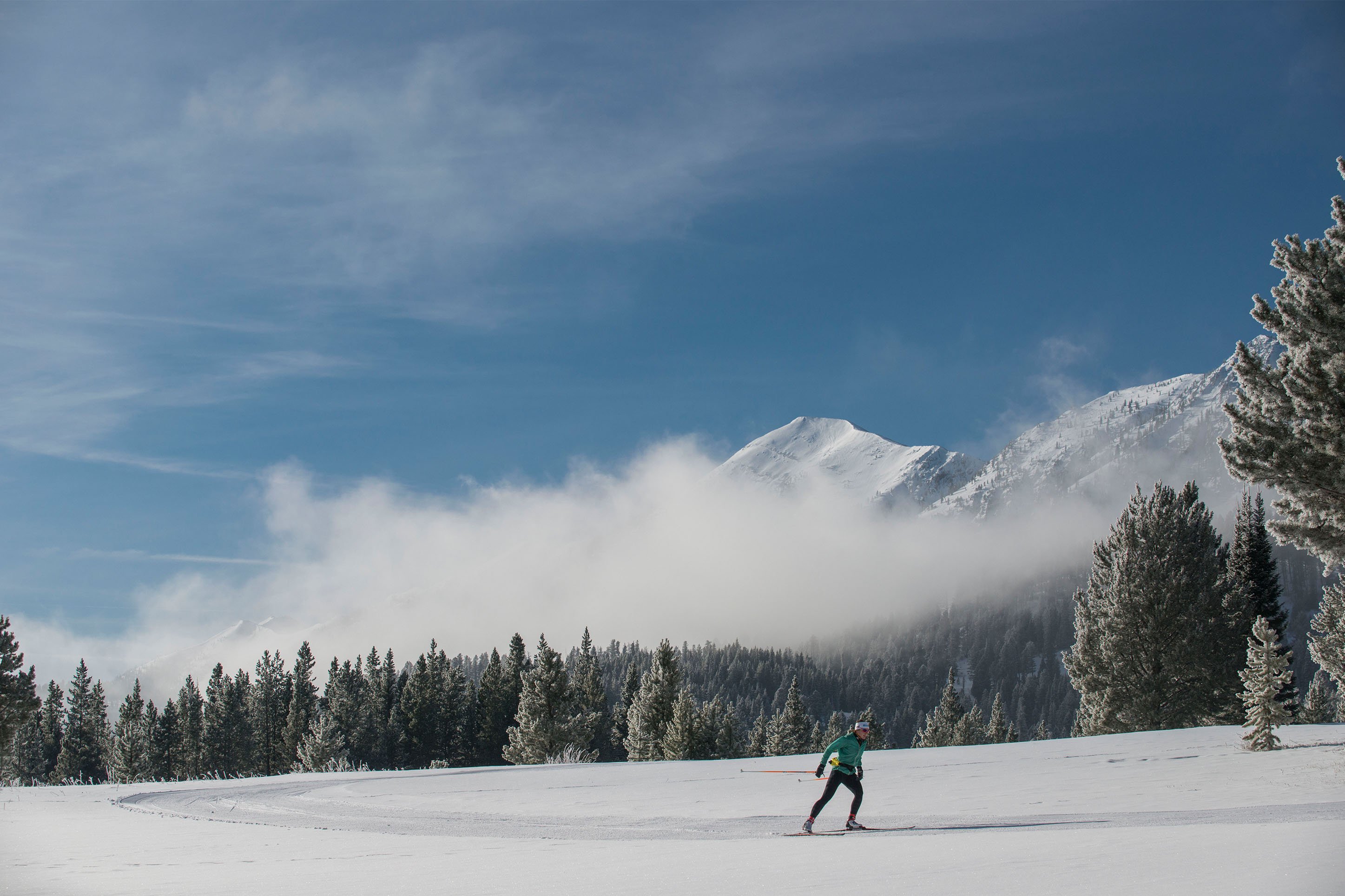 Nordic skier at ski area in Bozeman, Montana