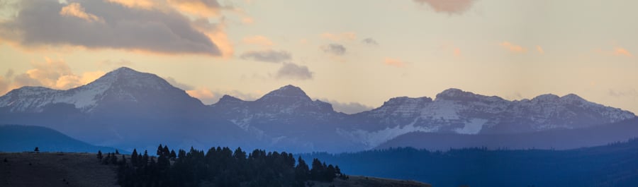 Panoramic view of the Gallatin Range between Bozeman and Big Sky