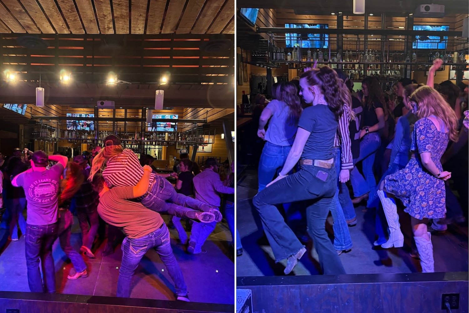 People line dancing at Bourbon in Bozeman.
