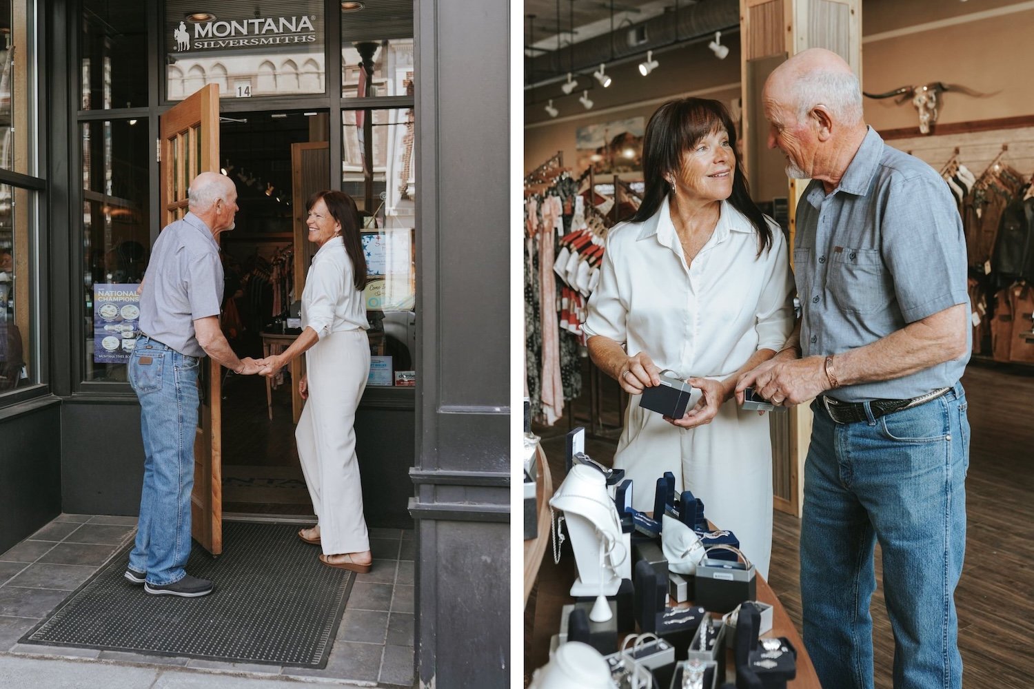Couple shopping at Montana Silversmiths in Bozeman.