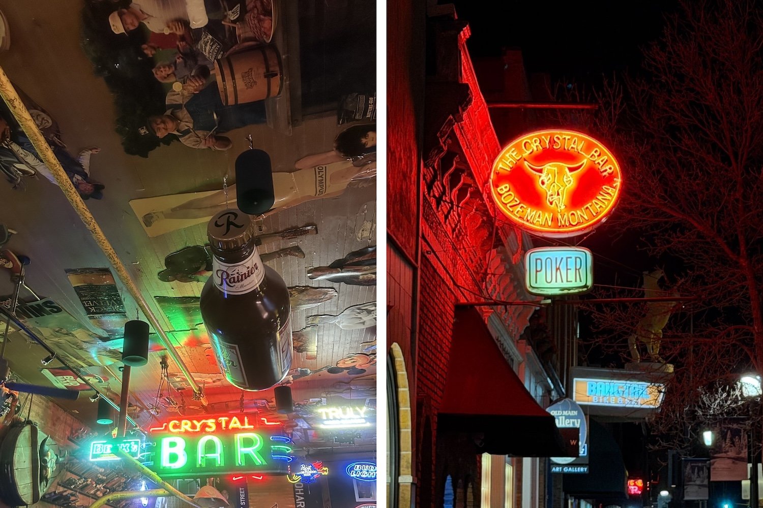 The decorations and exterior of the Crystal Bar in Bozeman, Montana.