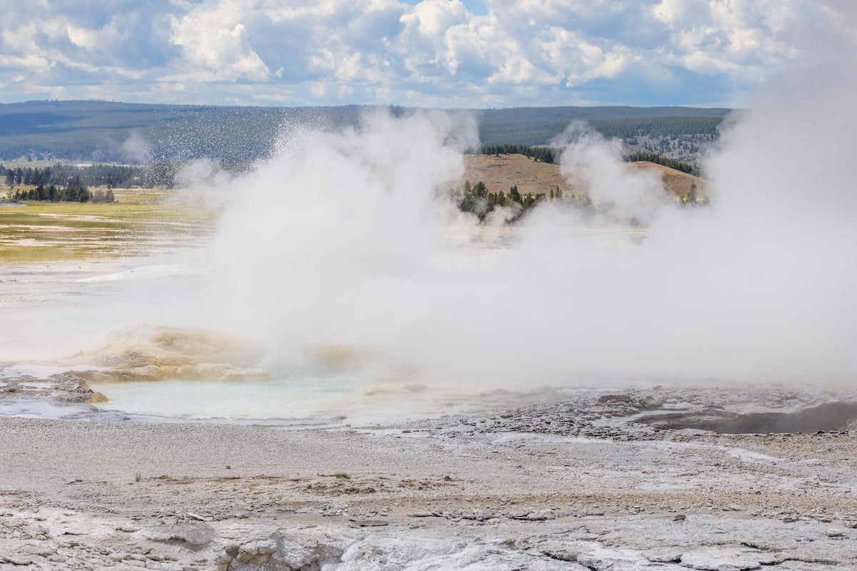 Geyser erupting in Yellowstone National Park.