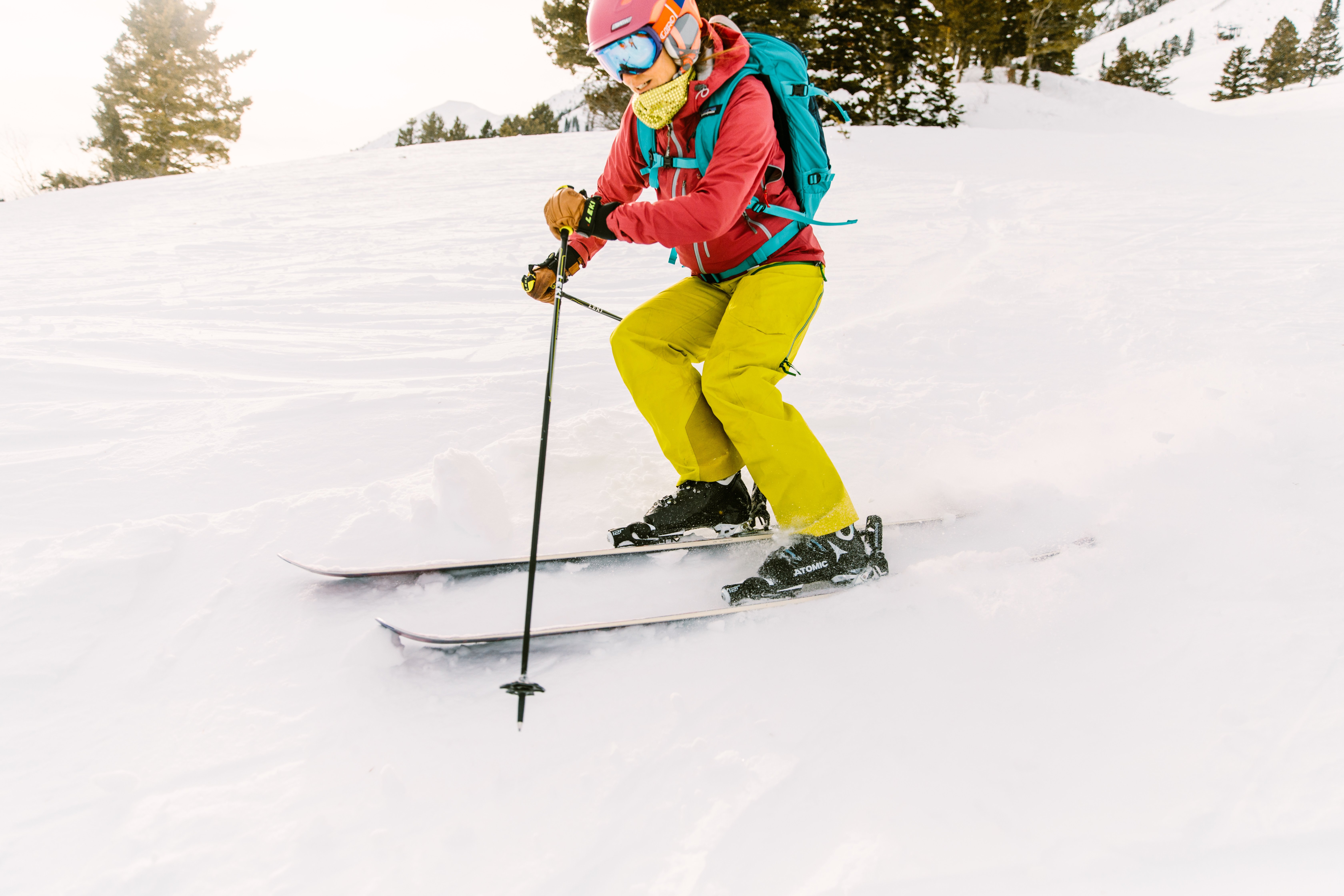 woman skiing at bridger bowl in bozeman, montana