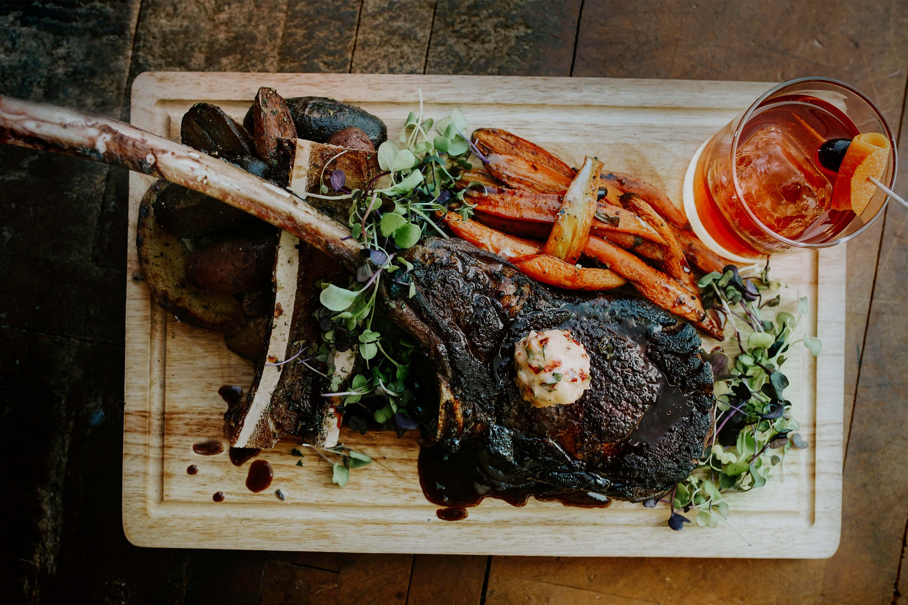 The tomahawk steak at Open Range in Bozeman