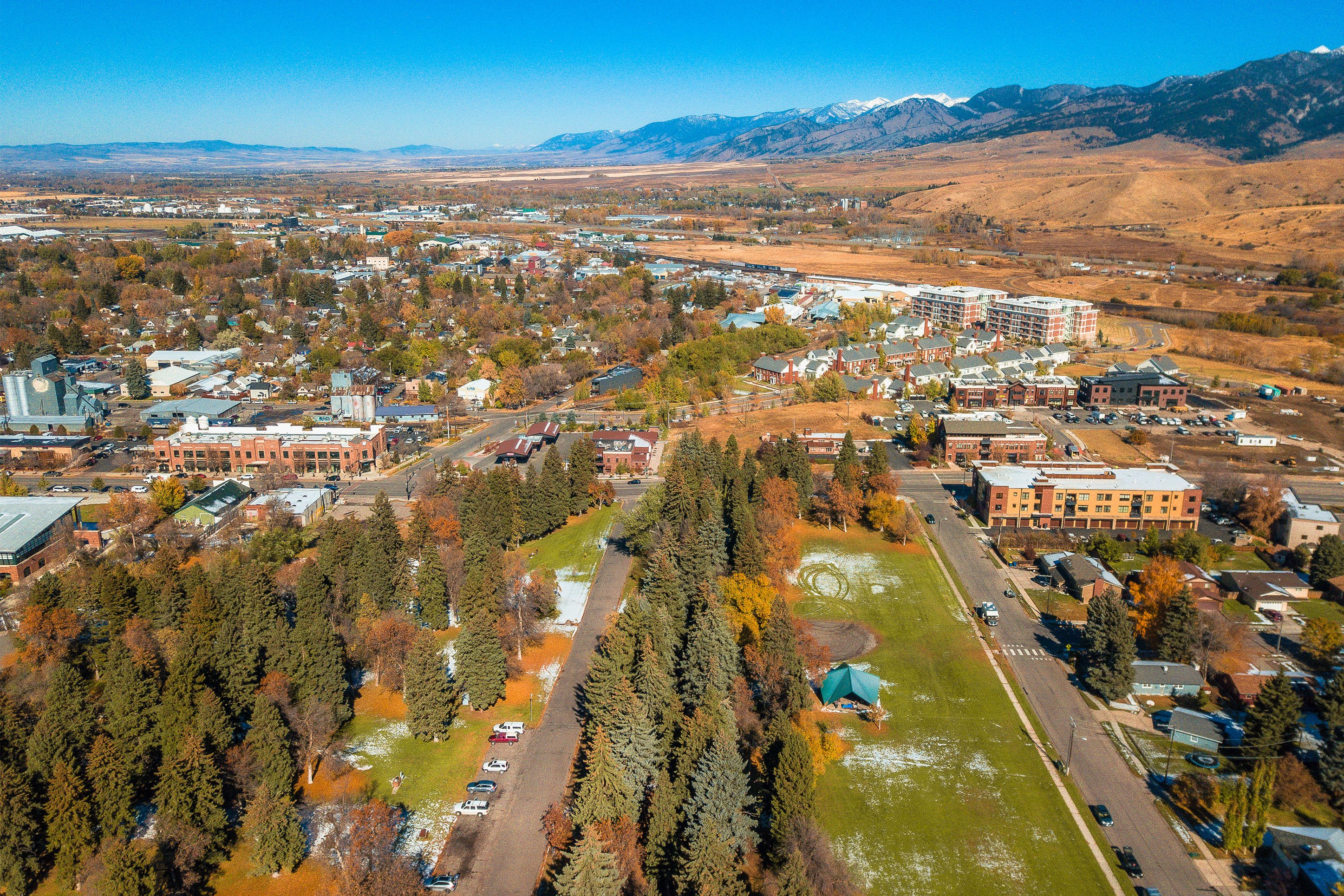 aerial view of Bozeman above Lindley Park