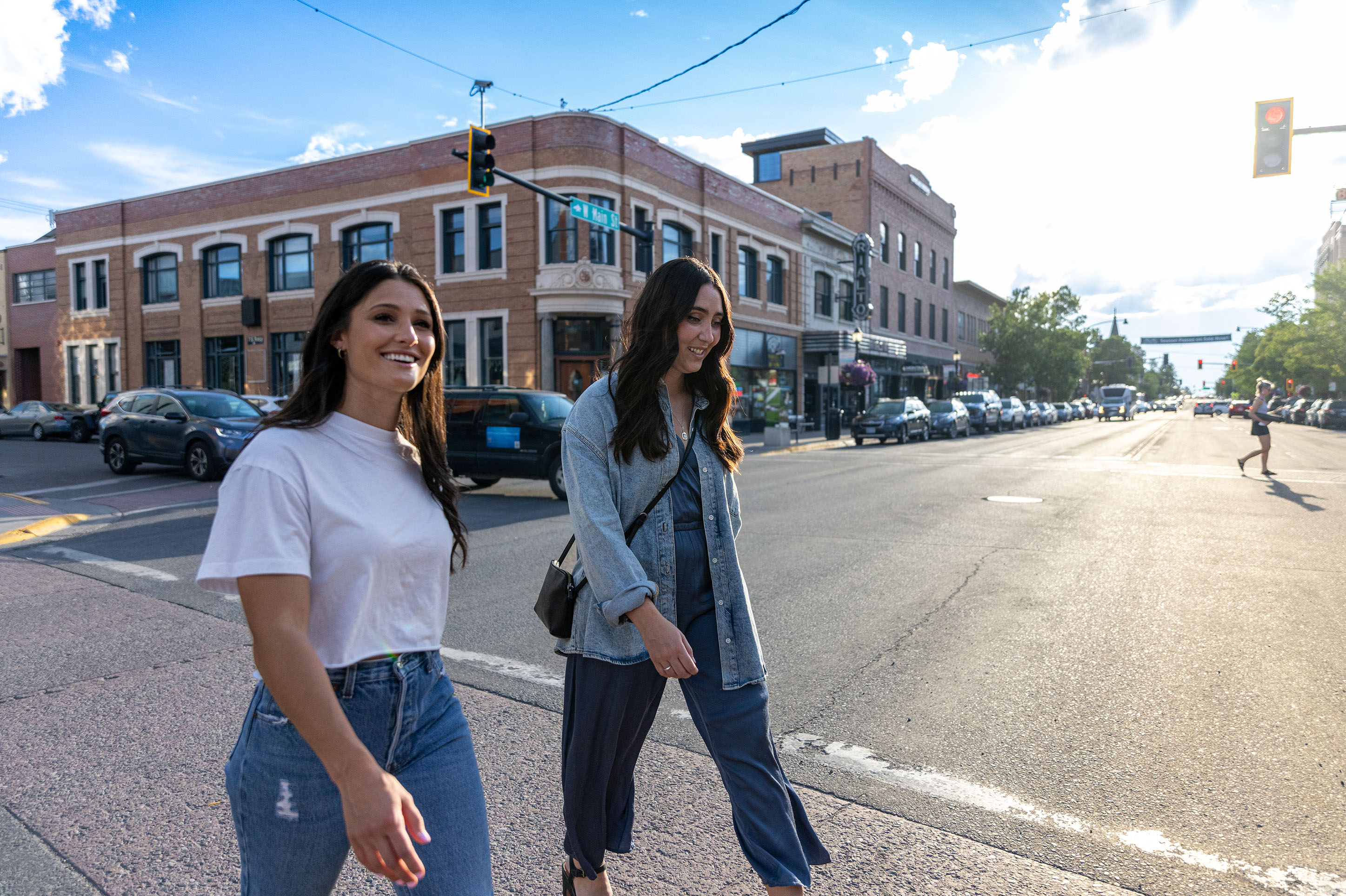 Photo of 2 women walking around downtown Bozeman