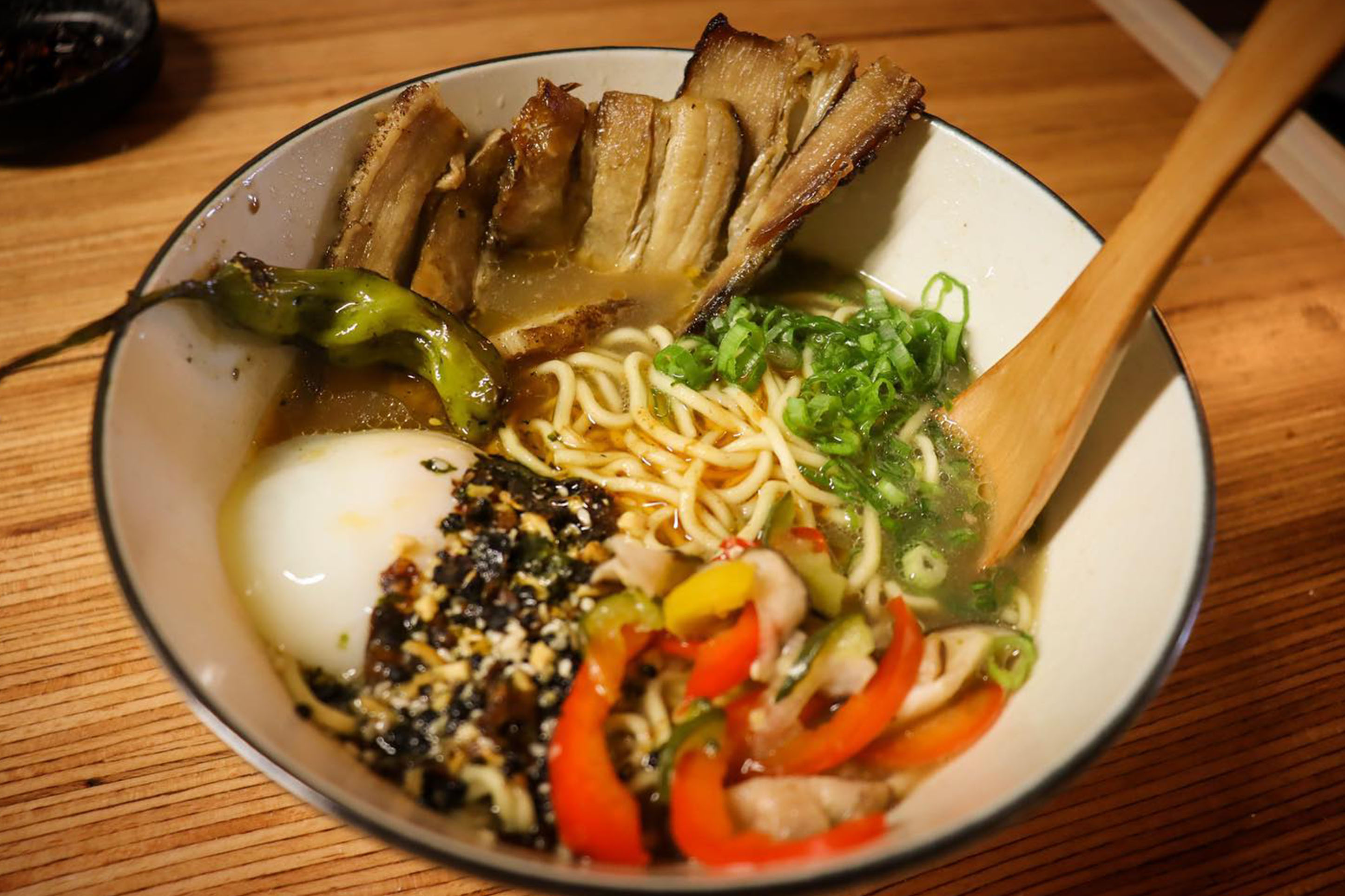 Ramen noodles at Tanoshii, Bozeman, Montana. 