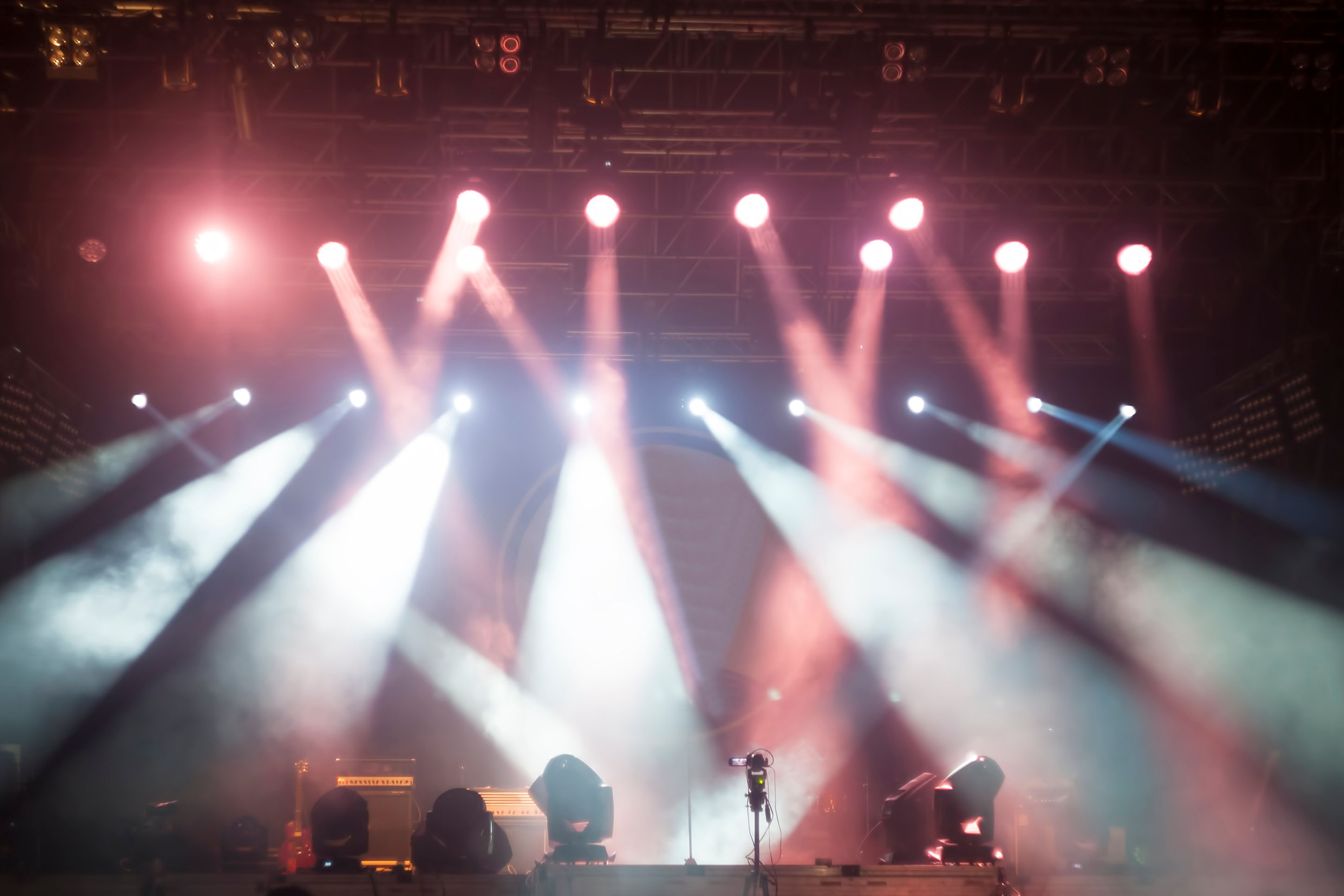 Lights and musical instruments on stage.