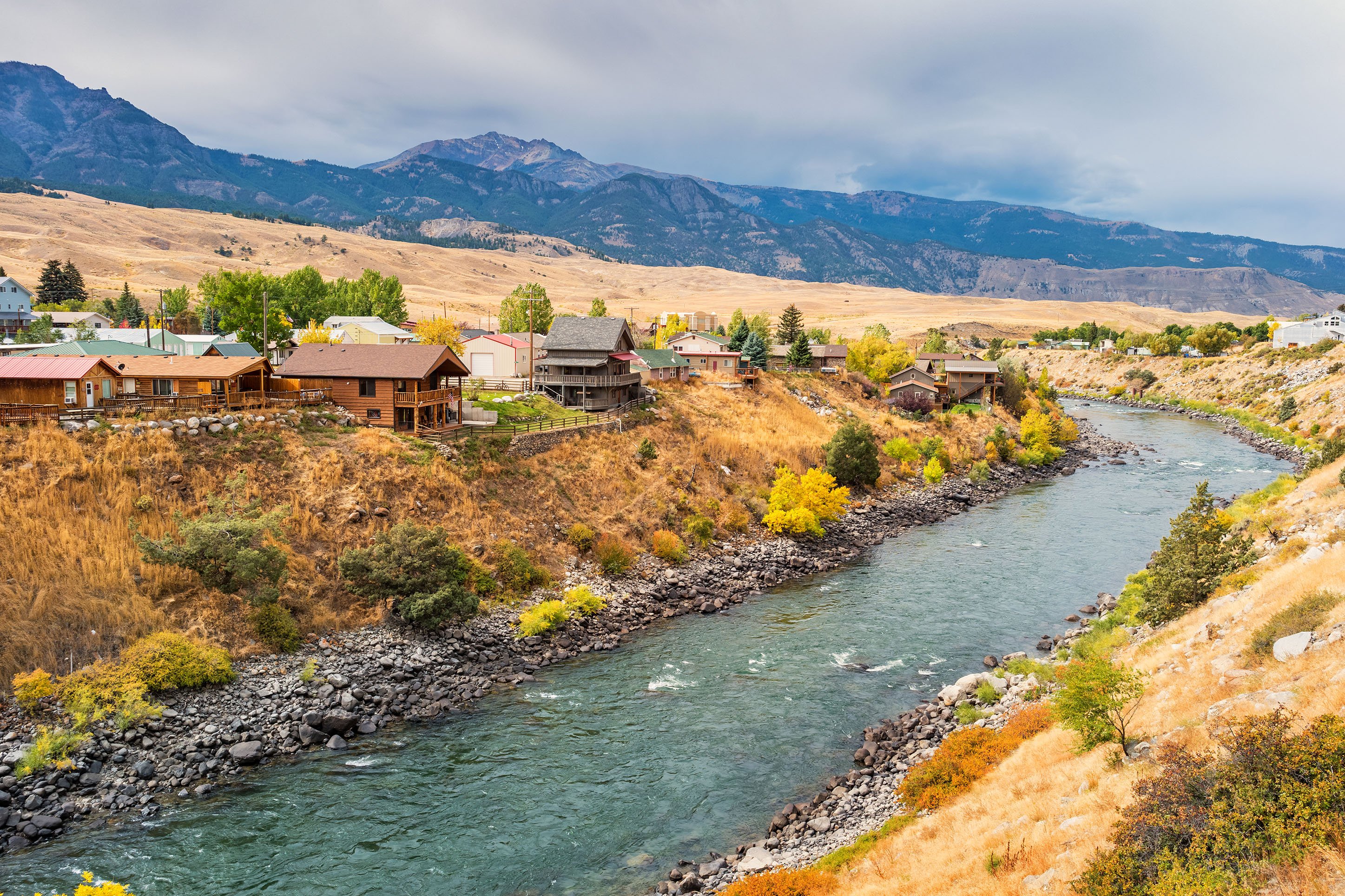 Photo of Gardiner, Montana alongside the Yellowstone River