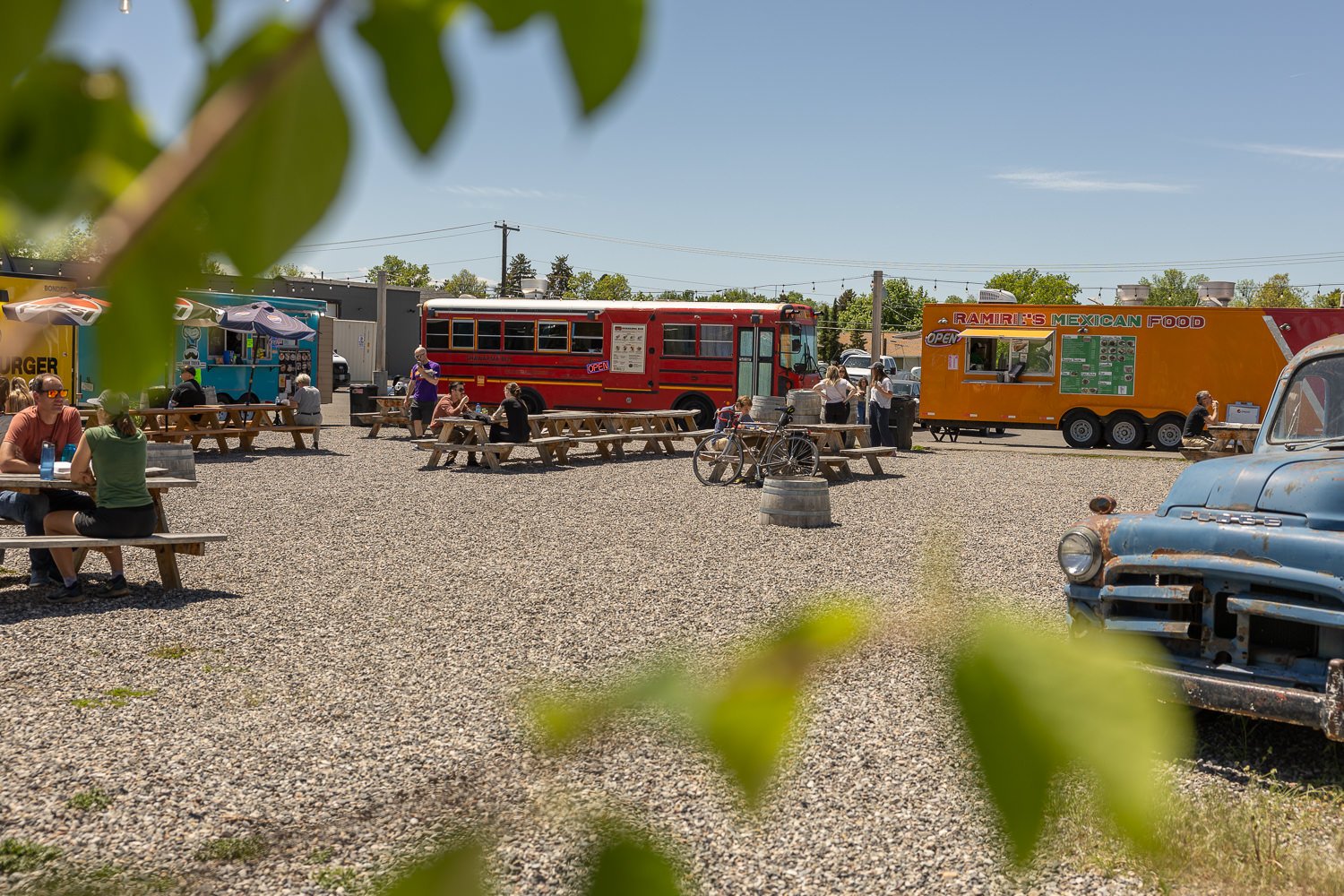 Food truck park with outdoor seating in Bozeman on 7th Avenue.